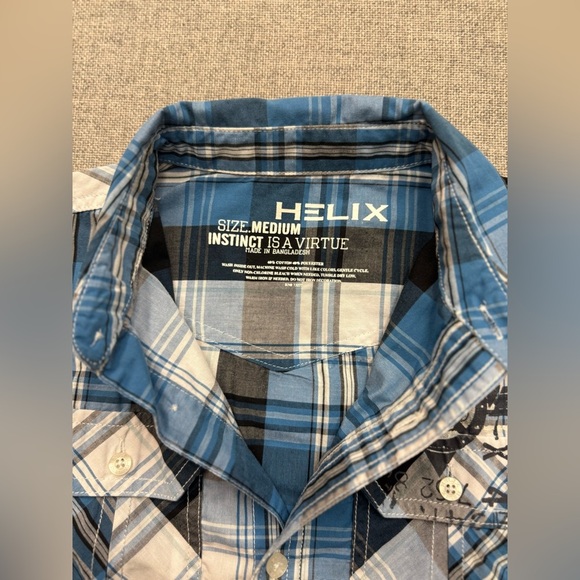 Helix Blue and Black Plaid Button Down Long Sleeve Dress Shirt 0093 - Picture 7 of 7